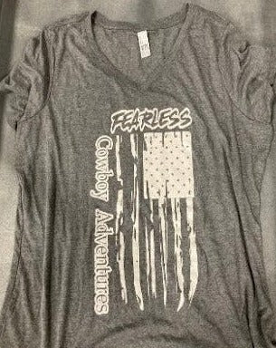 Grey V Neck CA Flag Tee - Women's
