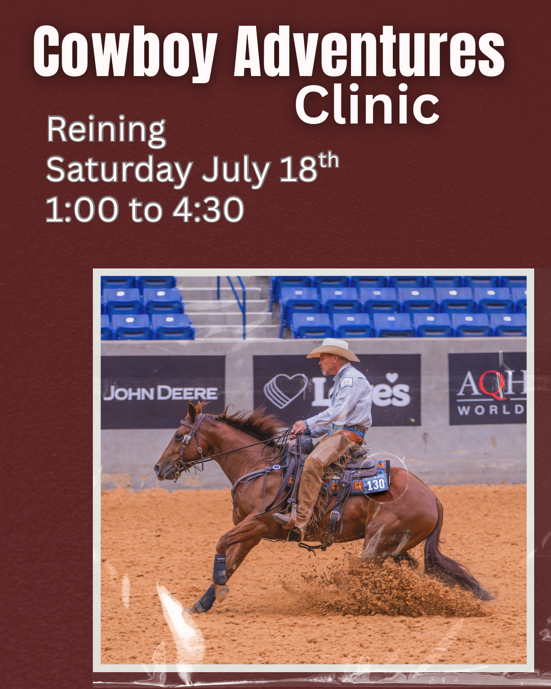 Ranch Reining/Dry Work clinic Saturday July 18th 1p-4:30p